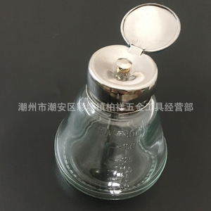 180ml push-button anti-spray glass alcohol bottle with metal core <b>suction</b> <b>pump</b> for dispensing solvents, slab cleaners, and nail - Product Image 4