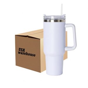 Mug isotherme à double paroi 40oz blanc vierge pour sublimation avec poignée, gobelet de voyage scellé avec poignée - Product Image 1