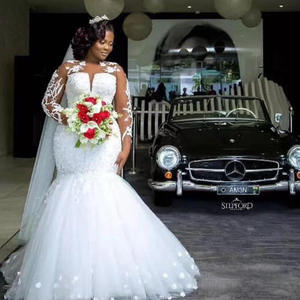 ชุดแต่งงานทรงเมอร์เมดแบบแอฟริกัน แขนยาว ประดับมุกหรูหรา  แบบสั่งตัดพิเศษ ไซส์พลัส ทรงหางปลา  ชุดเจ้าสาวสั่งทำ - Product Image 2