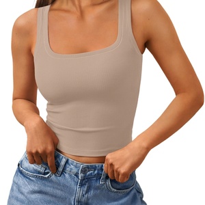Débardeurs côtelés sans manches à col carré pour femmes, collection 2025, parfaits pour l'entraînement (vente en gros) - Product Image 3