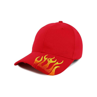 Sombrero único de alta calidad con ala bordada Fire Flame Logotipo personalizado Sombrero deportivo de algodón negro Gorra de béisbol de 6 paneles