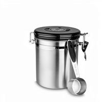 Bocal à café en acier inoxydable hermétique avec indicateur de date et cuillère doseuse pour grains, café moulu, thé, farine, sucre