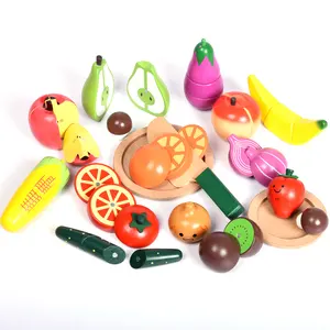 Safety intelligent educational wooden toys wood fruit vegetables teaching cutting wooden toys kids kichen set