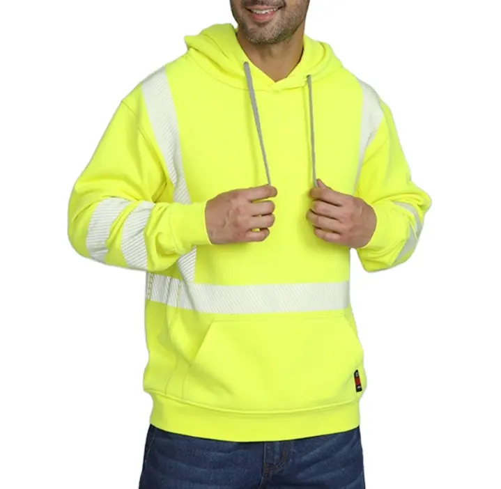 2024 ZX Custom Men Fr Hi Vis Hoodiesสะท้อนแสงเสื้อผ้าความปลอดภัยผ้าฝ้าย 100% เสื้อแขนยาว Class 2/3 ANSI สูงการมองเห็น