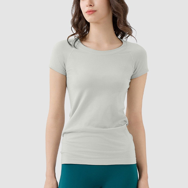 Breathable Seamless Four Way Stretch Round Neck Plain Gym Short Sleeve Women's T-shirts