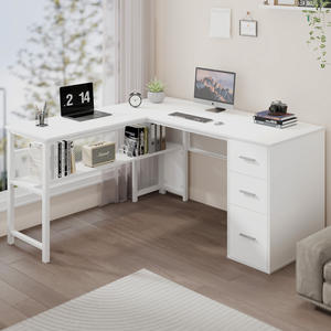 Contemporary White <strong>Wood</strong> Office <strong>Desk</strong> with 3 Drawers New L-Shaped Computer <strong>Desk</strong> for Villa Modern Style - Product Image 1
