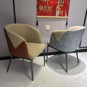Chaise de salle à manger en métal et <span class=keywords><strong>cuir</strong></span>, style luxe léger, avec accoudoirs, design moderne, mobilier pour la maison, idéale pour hall d'hôtel, <span class=keywords><strong>club</strong></span>, salle de réunion - Product Image 5
