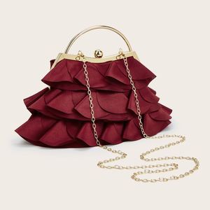 Nuevo Bolso de Mano para Fiesta 2026, Color Vino Tinto, con Pedrería y Pétalos de Rosa, Elegante, con Cadena, Cierre de Hebilla, para Banquete, de Poliéster - Product Image 2