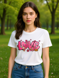 T-shirt casual da donna per San Valentino, stampa con lettere Sweet OVE, girocollo, manica corta, 100% cotone, traspirante e leggera. - Product Image 2