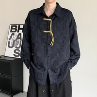 Chemise décontractée pour homme à manches longues, style Tang, avec boutons grenouille, en jacquard texturé, coupe ample, tendance, pour le quotidien