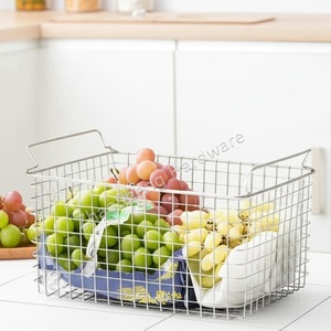 Stainless Steel Wire Storage Basket Rectangle With Handle For Bathroom Kitchen Towel <b>Vegetable</b> Storage 26x18x18cm - Product Image 2