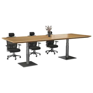طاولة اجتماعات كهربائية مزخرفة تقنية عالية مزودة بأقفال سميكة طاولة لغرفة الاجتماعات بمكتب بتصميم حديث كهربائي مع إمكانية تعديل الارتفاع
