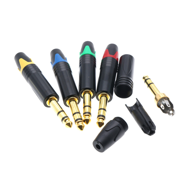 1/4 Inch Stereo Audio Jack Plug Male TRS 1/3 Pin Gold-Plated 6.35 6.5mm Guitar Connector Dual Channel XLR Mono Copper Connectors