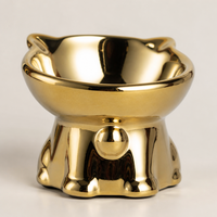 Gamelle surélevée en céramique pour chat avec miroir, finition dorée métallisée, rebord incliné ergonomique, 250 ml, Or et Argent, pour chats