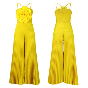 Nuovo <span class=keywords><strong>abbigliamento</strong></span> da donna Sexy tuta a pieghe in tinta unita con grande fiore largo per feste estive - Product Image 5