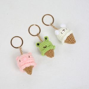Cartoon 3D Animal Ice Cream Cone Pendant Cute DIY Wool Crochet Keychain for Student Gift