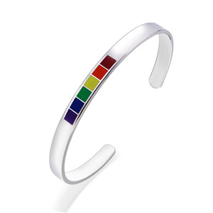 Stainless steel C-shaped open <b>plain</b> <b>ring</b> bracelet, rainbow jewelry ins simple women's 6MM titanium steel C-shaped adjustable - Product Image 1