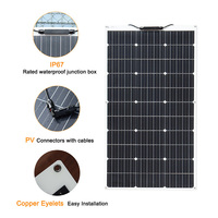 Panneau solaire flexible noir 100W monocristallin 530g ultra léger 23,7% d'efficacité IP67 pour camping-car, bateau, camion, camping