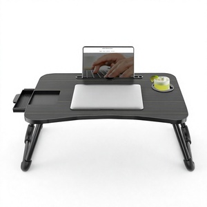 Foldable <b>Wooden</b> Lap Stand Bed <b>Desk</b> Adjustable <b>Computer</b> Table with Coaster and Drawer for Home Office - Product Image 4