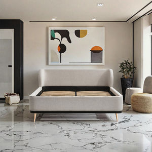 Estructura de cama de madera de diseño moderno <span class=keywords><strong>Peyo</strong></span> con otomana, tapicería suave con mechones, función de almacenamiento, 1 año de garantía - Product Image 3