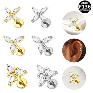 Bijoux de corps en titane sans filetage de qualité implant F136, boucles d'oreilles papillon à dos plat en titane doré, <span class=keywords><strong>labret</strong></span> en titane - Product Image 1