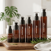 Botella de Vacío para Cuidado de la Piel Amber AS de 15ml-120ml, Bomba sin Aire Negra, Tapa Transparente, Envase para Loción y Suero