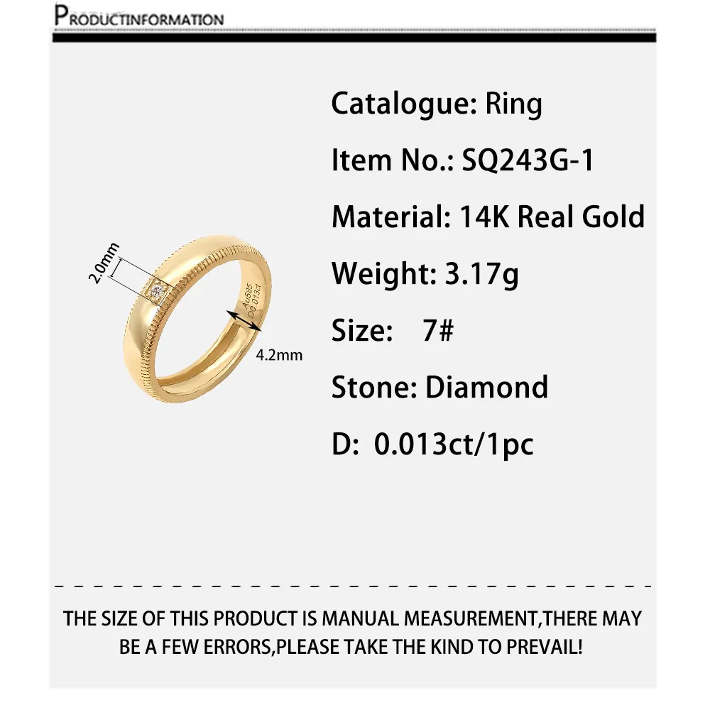Anillo de oro amarillo de 14 quilates con diamantes naturales, joyería fina de oro de 14 quilates, venta al por mayor, oro chino
