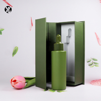 Flacon compte-gouttes unique vide vert mat de 30 ml pour huile corporelle et huile capillaire, flacon en verre vide pour sérum de 50 ml avec boîte magnétique carrée