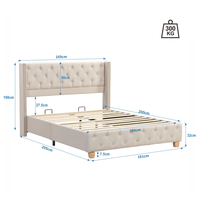 Lit rembourré en lin beige 160*200 CM, lit de chambre moderne avec cadre métallique, tête de lit en treillis, rangement et capitonnage, pieds métalliques