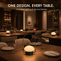 Lampe de table sans fil rechargeable pour restaurant avec voyant d'appel rouge pour serveur, poignée métallique portable et abat-jour en plastique pour hôtel, café, bar