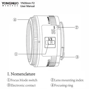 Yongnuo YN 35mm F2N lens geniş melek başbakan lens büyük diyafram sabit otomatik odaklama Nikon Lens için çanta ile YN 35 MM kamera