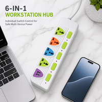 Multiprise universelle 4 voies 2500W, 4 prises, 2 USB, 5 interrupteurs, prise EU 90 degrés, IP44, rallonge pour la maison et le bureau