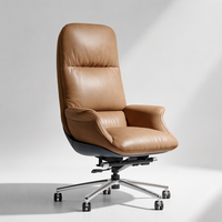 Chaise de bureau de direction de style moderne en cuir PU, dossier haut, ergonomique, pivotante et réglable avec roulettes.