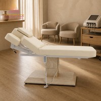 Table de massage électrique à 3 moteurs, blanche, avec dossier réglable, en cuir PU, pour spa et salon de beauté