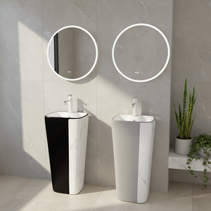 <span class=keywords><strong>Lavabo</strong></span> <span class=keywords><strong>a</strong></span> colonna in ceramica stile nordico, bianco smaltato, autoportante per bagno, ideale per hotel, appartamenti e agriturismi - Product Image 1