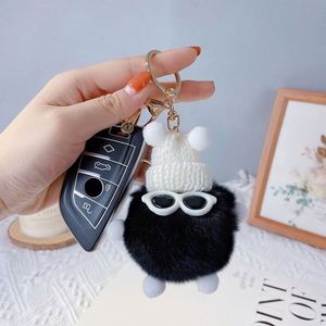 Cute Rabbit Plush Coal Ball <b>Key</b> <b>Chain</b> Personalized Creative Cartoon Toy Plush Ball Car Accessories Keychain for Bag Pendant - Product Image 4