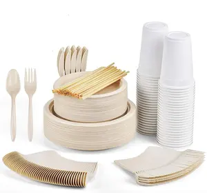 Peralatan makan dan sendok garpu sekali pakai, set kayu mudah terurai mewah