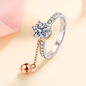 Ventes directes d'usine S925 Silver Female Rotating Bead Ring Incrusté de Moissanite Cool Single Moissanite Ring - Product Image 1