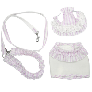 Ensemble de vêtements pour animaux de compagnie en maille rayée à volants avec harnais, chapeau et laisse, gilet respirant réglable pour la promenade des petits chiens, vêtements pour animaux - Product Image 6