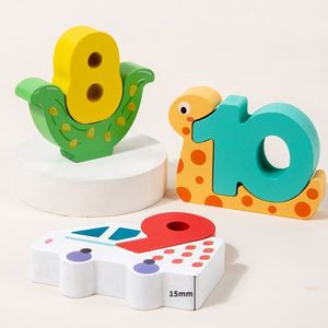 Juguete de aprendizaje de números para niños pequeños, bloques apilables, rompecabezas de animales digitales de madera creativos - Product Image 5