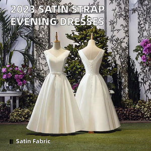 2023 Simple Satin Strap Bohemian Evening <b>Dresses</b> <b>Women</b> A-Line Lace-<b>up</b> Back Wrap Waistline Knee-Length Floral Print Chapel Train - Product Image 2