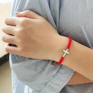 Pulsera de cuerda tejida cruzada de acero inoxidable ajustable hecha a mano, pareja de amistad, pulsera de hilo rojo de la suerte para hombres y mujeres - Product Image 2