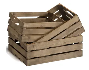 Rustic Wood Nesting Crates With Handles Decorative Farmhouse Wooden Storage Container Boxes