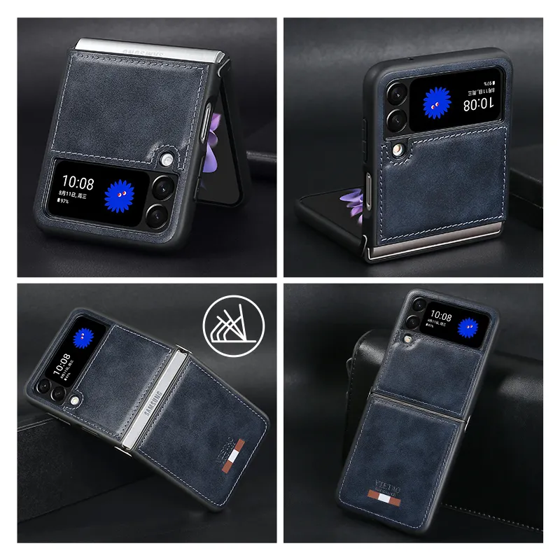 VIETAO Custom Logo Plain Leather Cell Phone Cover Case For Samsung Z Flip 4 Case Cover Luxury Flip3 Flip2