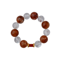 Bracelet en argent artisanal Han Qian'er avec quartz hydrothermal rouge Fanta naturel, azeztulite blanche arc-en-ciel et perles rouges sculptées en filigrane