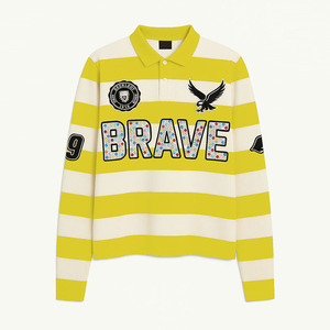 Maglietta a <span class=keywords><strong>manica</strong></span> <span class=keywords><strong>lunga</strong></span> con <span class=keywords><strong>Polo</strong></span> con ricamo in strass di spugna francese a strisce termiche personalizzate - Product Image 1