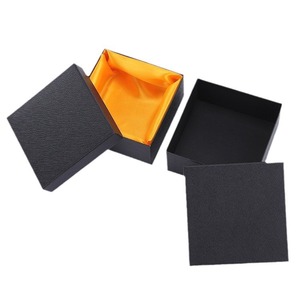 Elegant Square <b>Black</b> Top & Bottom <b>Gift</b> <b>Box</b> with Recycled Materials and Yellow Lined Crepe Fabric Luxurious Packaging - Product Image 6