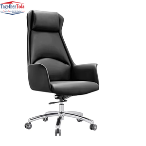 Chaise de bureau pivotante en cuir noir moderne, confortable, élégante, durable et réglable pour les cadres et les salles de réunion - Product Image 1