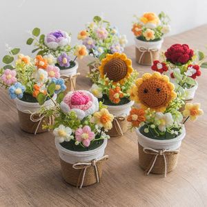 Factory Custom Handmade 13-21cm Simulation Flowers Potted <b>Plant</b> Knitted Decoration Smiling Sunflower Crochet Toys - Product Image 3