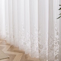 Rideau brodé sur mesure, Voilage moderne Marguerite American Window Sheer, Voilage blanc rayé floral